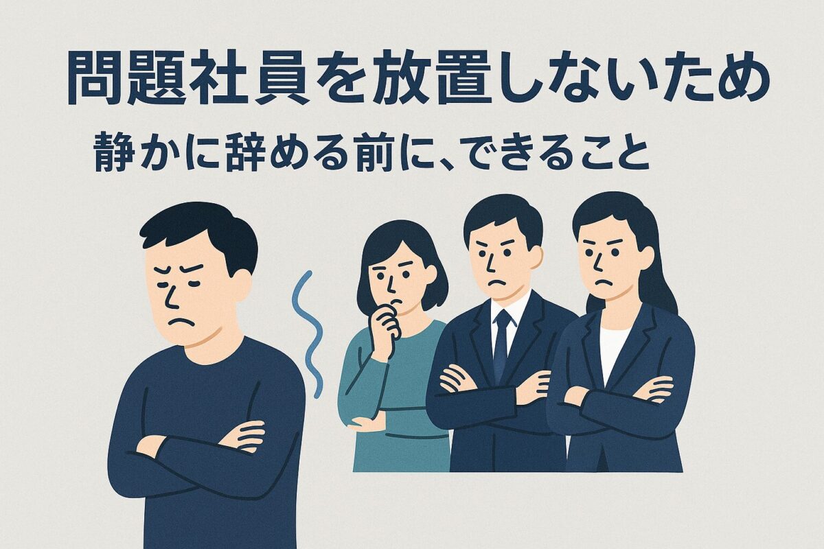 問題社員を放置しないためのタイトルと問題社員と対峙する従業員の画像