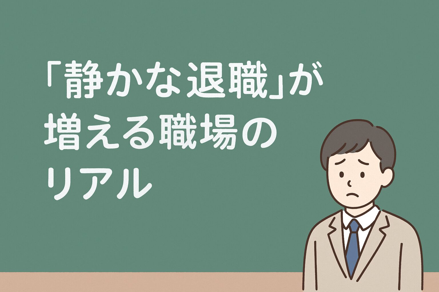 静かな退職が増える職場のリアルのタイトルと元気のない社員がぽつんと１人の画像